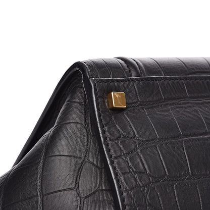 Celine Crocodile Embossed Calfskin Medium Phantom Luggage Black 10 of 14