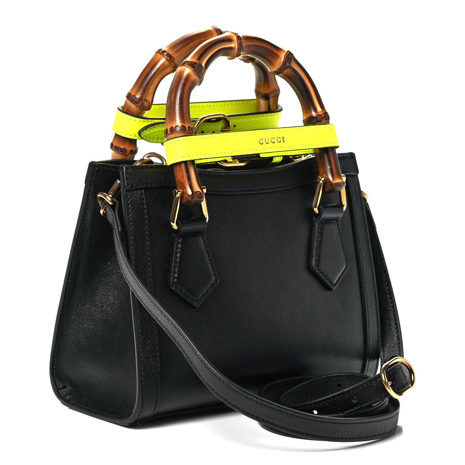 Gucci Wonka Grain Calfskin Mini Diana Tote Bag Black Yellow Fluo 3 of 10