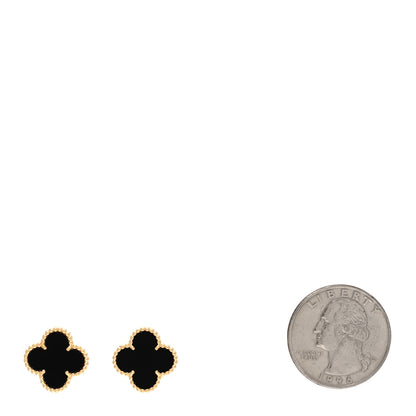 Van Cleef & Arpels 18K Yellow Gold Black Onyx Vintage Alhambra Earrings 2 of 5