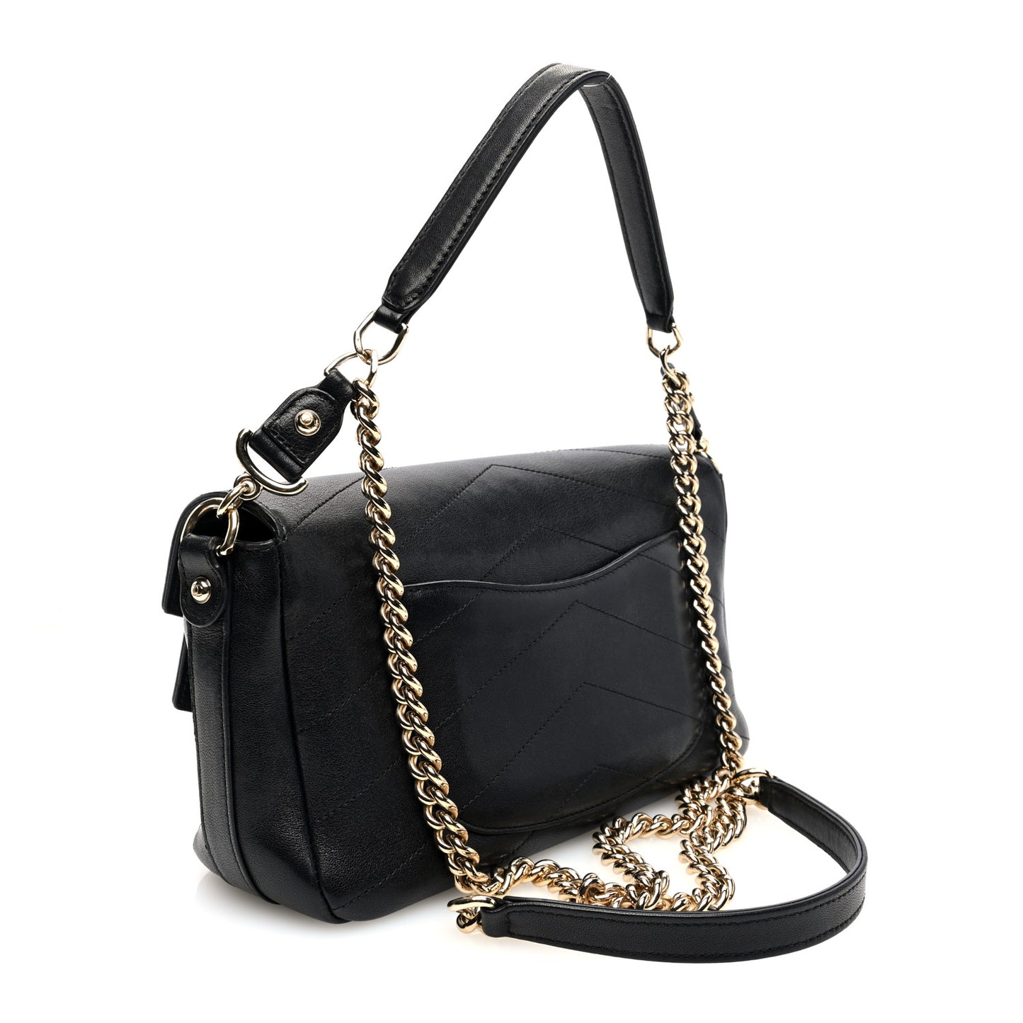 Sheepskin Chevron Quilted Mini Double Chevron Flap Black