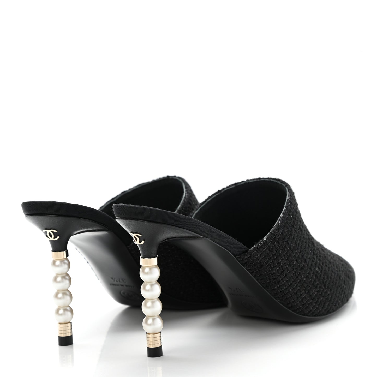 Tweed Grosgrain Cap Toe Pearl Mule 37.5 Black