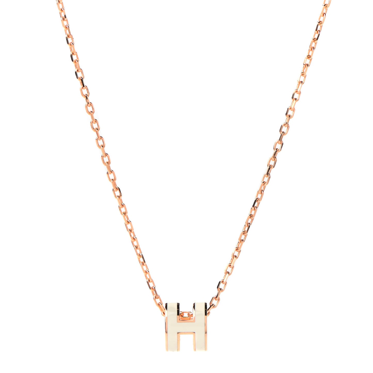 Lacquered Rose Gold Mini Pop H Pendant Necklace White