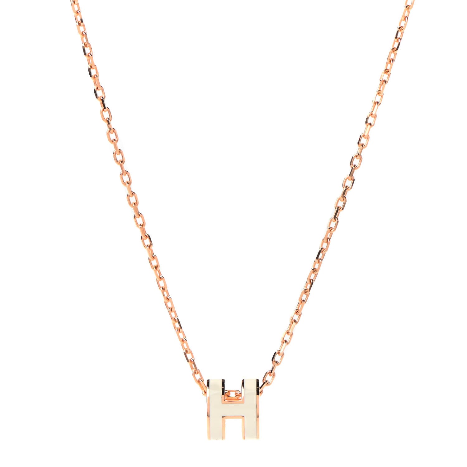 Hermes Lacquered Rose Gold Mini Pop H Pendant Necklace White 1 of 7
