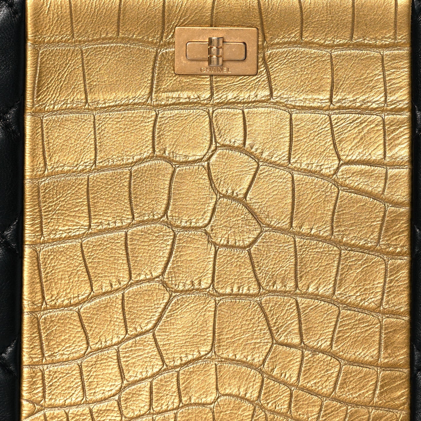 Lambskin Metallic Calfskin Quilted Crocodile Embossed Clutch 2.55 Reissue Cosmetic Case Gold