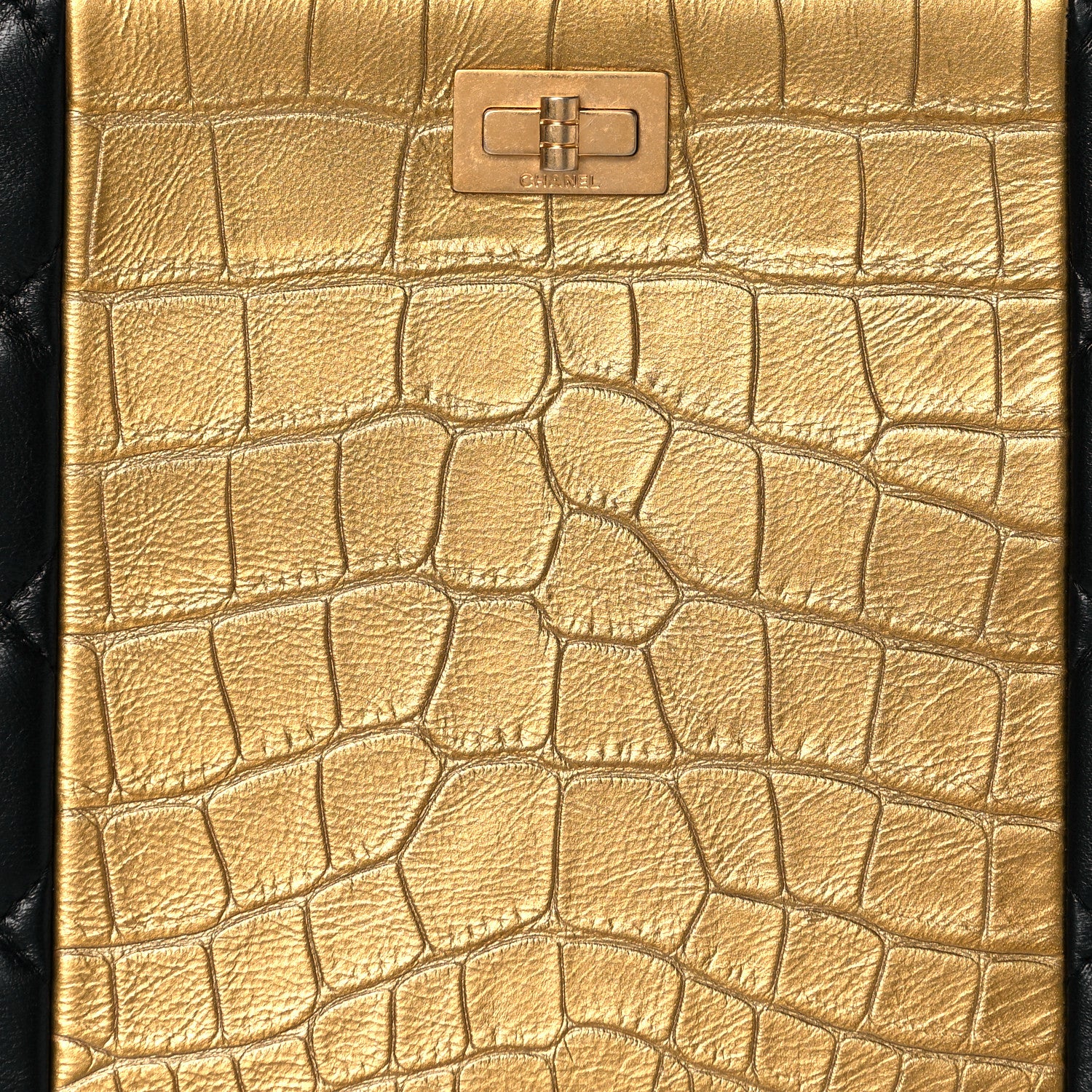 Chanel Lambskin Metallic Calfskin Quilted Crocodile Embossed Clutch 2.55 Reissue Cosmetic Case Gold 8 of 10