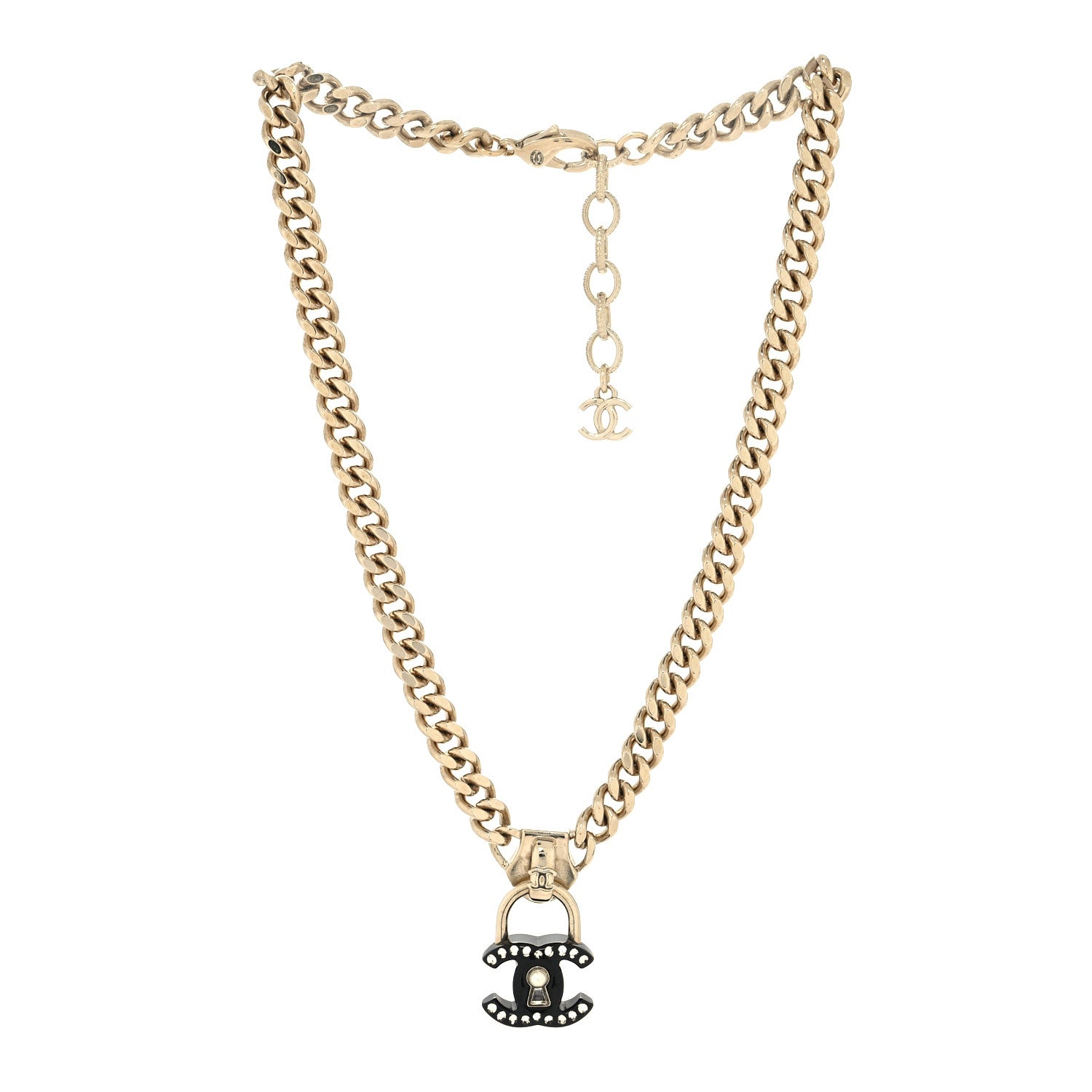 Chanel Crystal CC Lock Short Necklace Black Gold 3 of 5