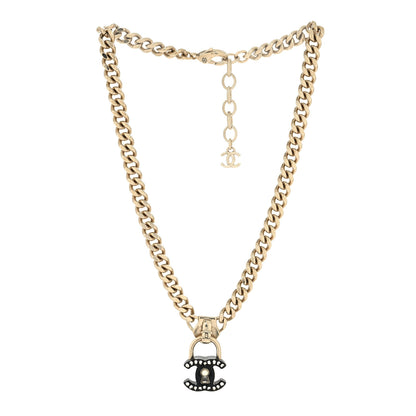 Chanel Crystal CC Lock Short Necklace Black Gold 3 of 5