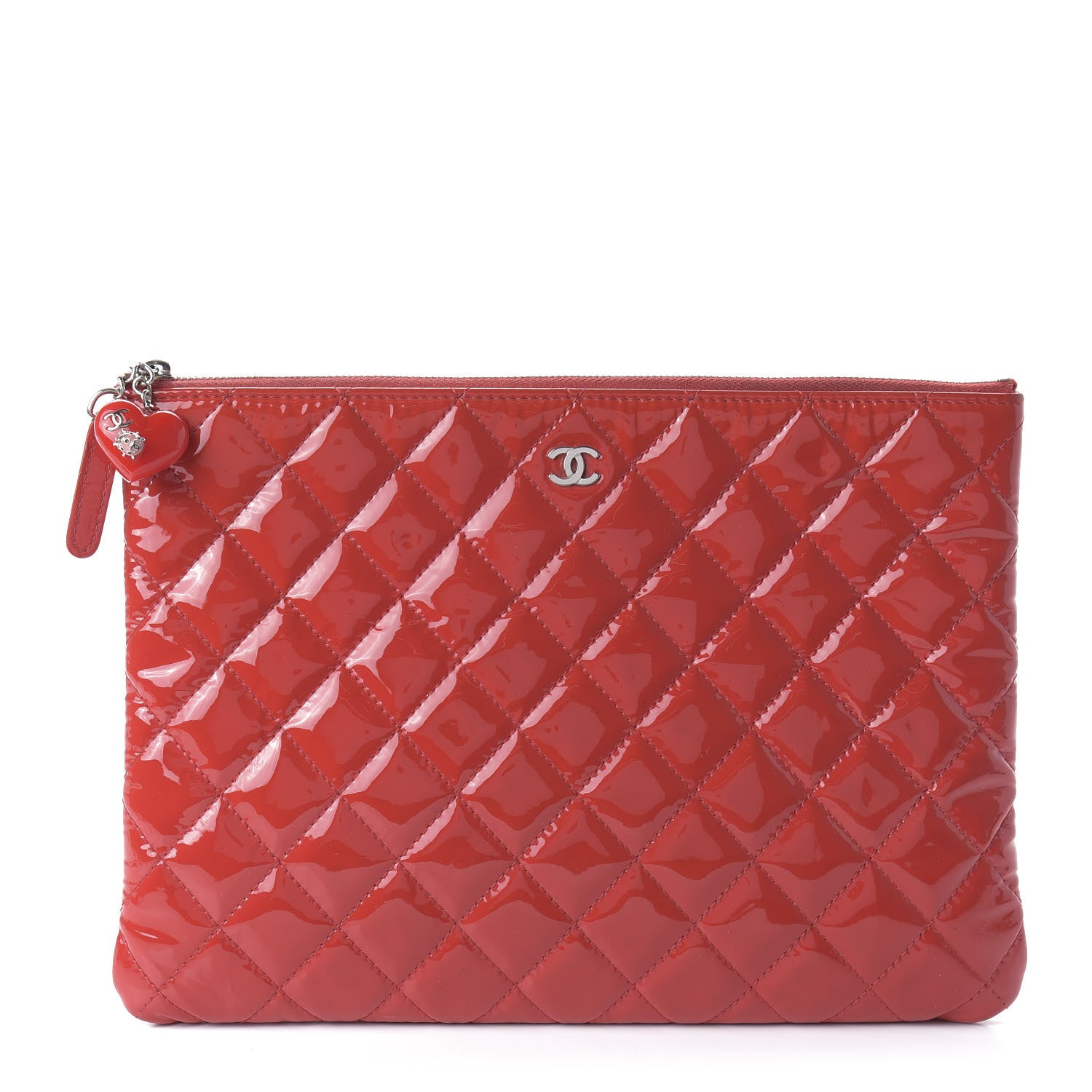 Chanel Patent Calfskin Quilted Valentine Hearts Medium O Cosmetic Case Red 1 of 10