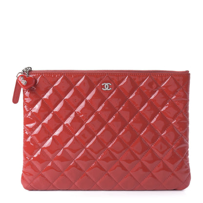 Chanel Patent Calfskin Quilted Valentine Hearts Medium O Cosmetic Case Red 1 of 10