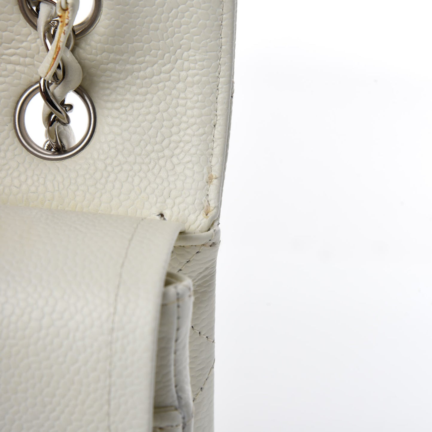 Caviar Quilted Medium Double Flap White