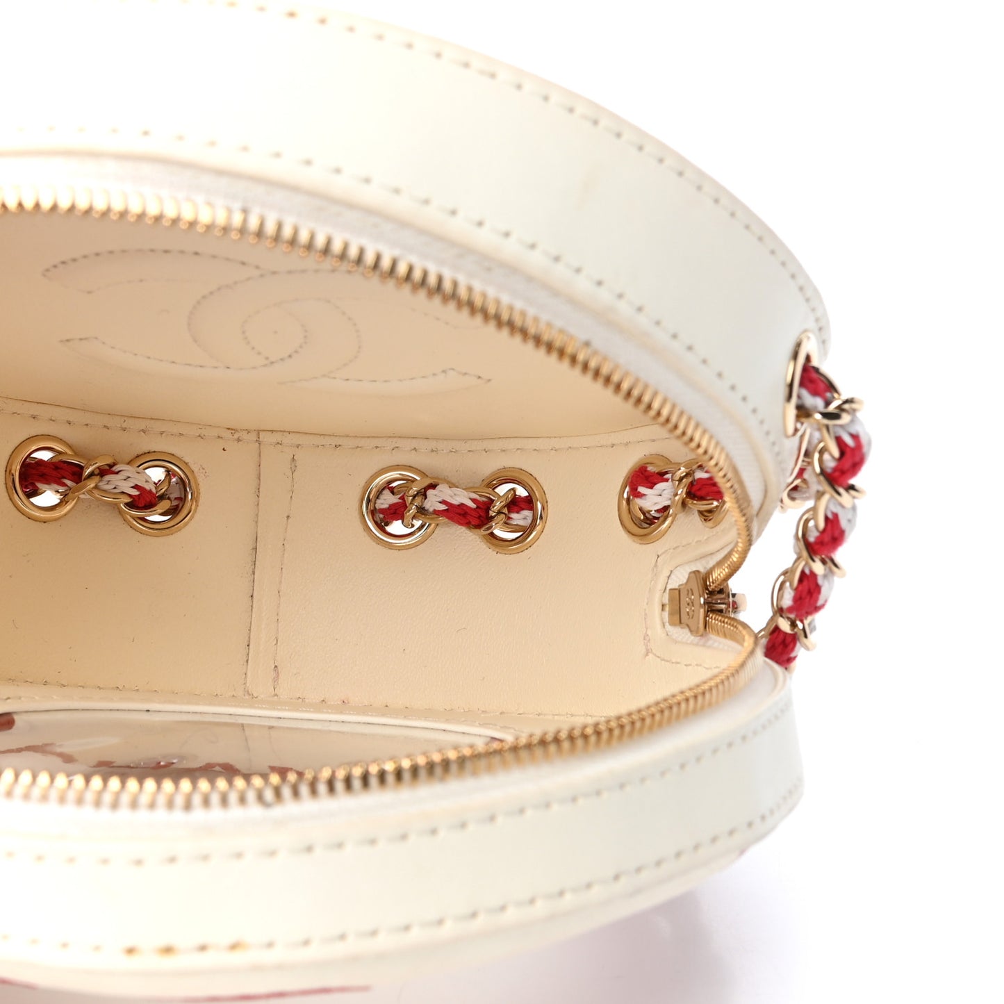 Lambskin Coco Lifesaver Round Bag Red White