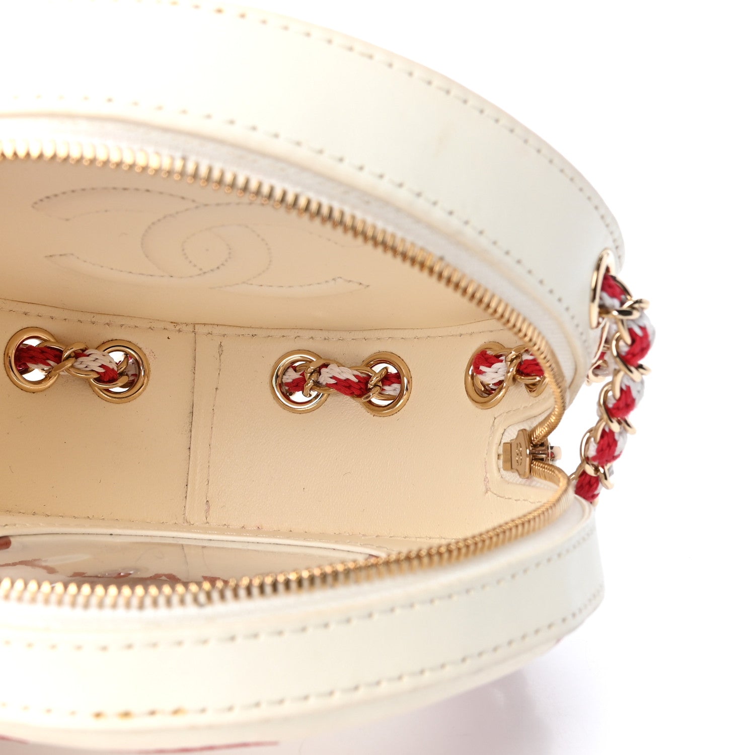 Chanel Lambskin Coco Lifesaver Round Bag Red White 5 of 9