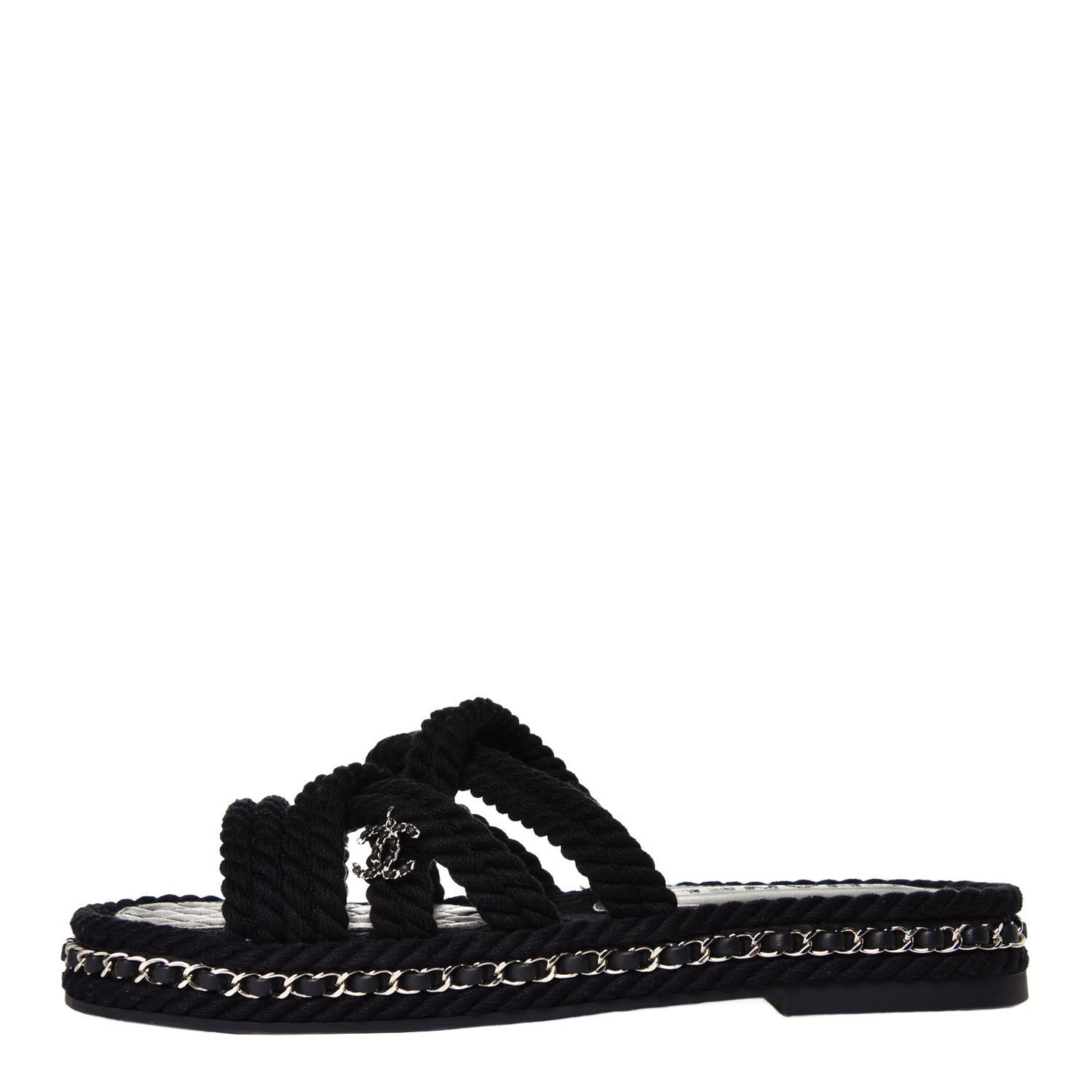 Cord Lambskin Chain Slide Sandals 39 Black