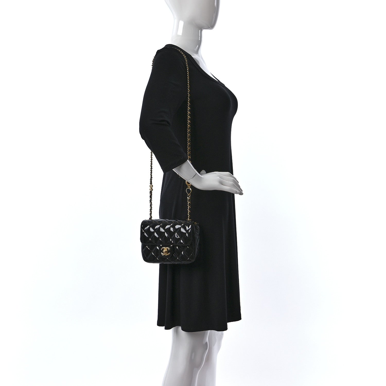 Chanel Patent Enamel Quilted Mini Coco Hearts Square Flap Black 2 of 9