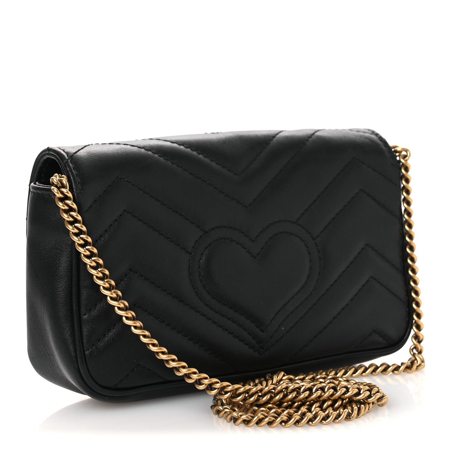 Gucci Calfskin Matelasse Super Mini GG Marmont Shoulder Bag Black 3 of 14