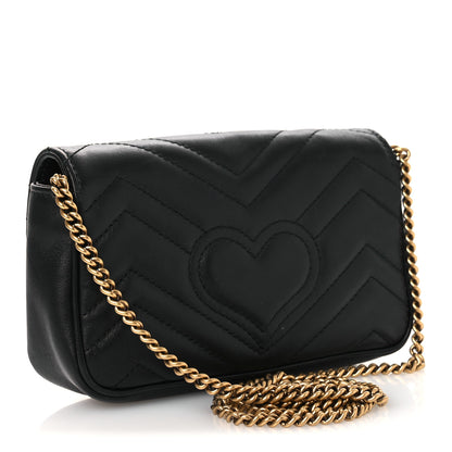 Gucci Calfskin Matelasse Super Mini GG Marmont Shoulder Bag Black 3 of 14