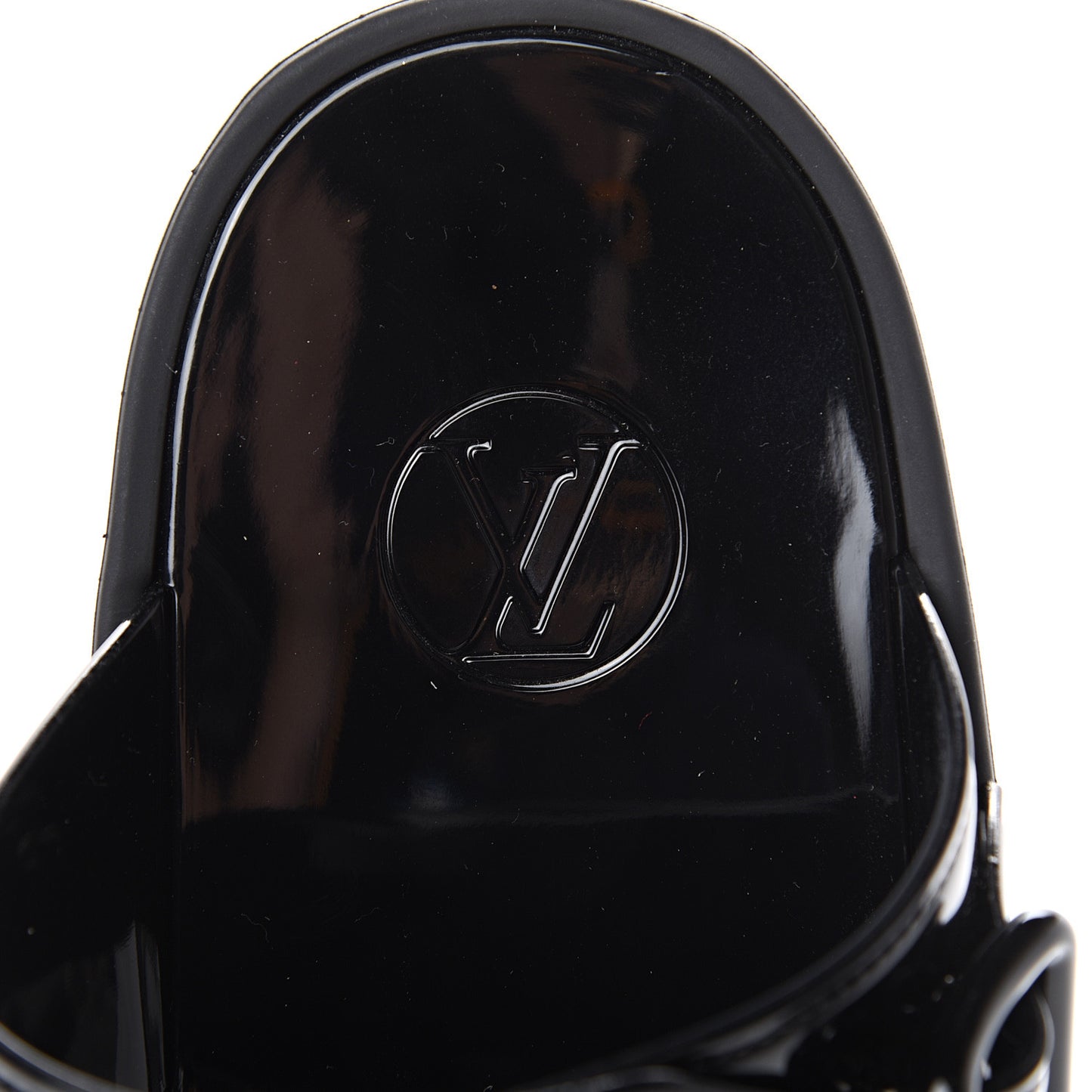 Shiny Rubber Logo Sunbath Mules 37 Black