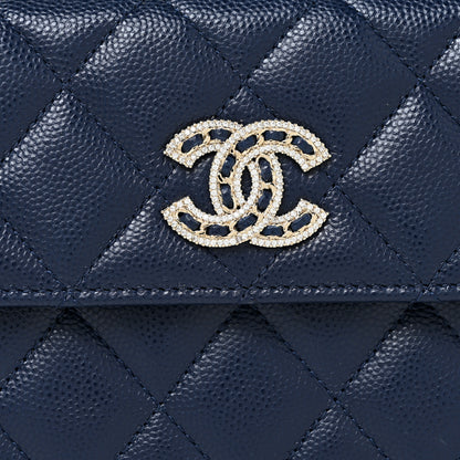 Chanel Caviar Quilted Crystal Long Flap Wallet Navy Blue 10 of 13
