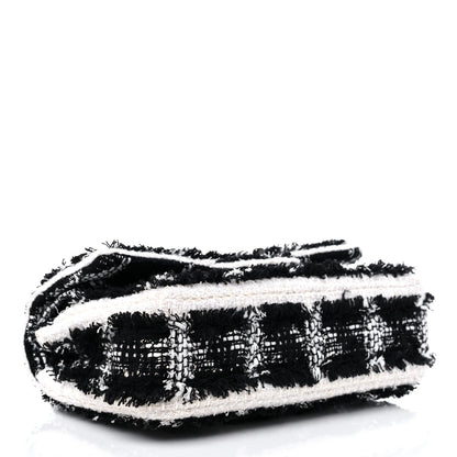 Chanel Tweed Quilted Tartan Medium Double Flap Black White 3 of 8