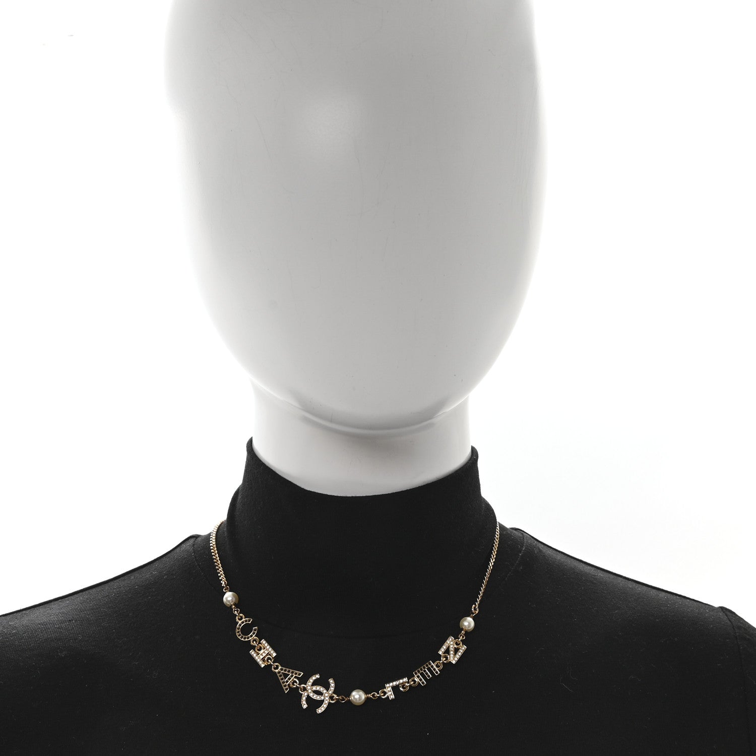 Chanel Crystal Pearl Logo CC Necklace Gold 2 of 4