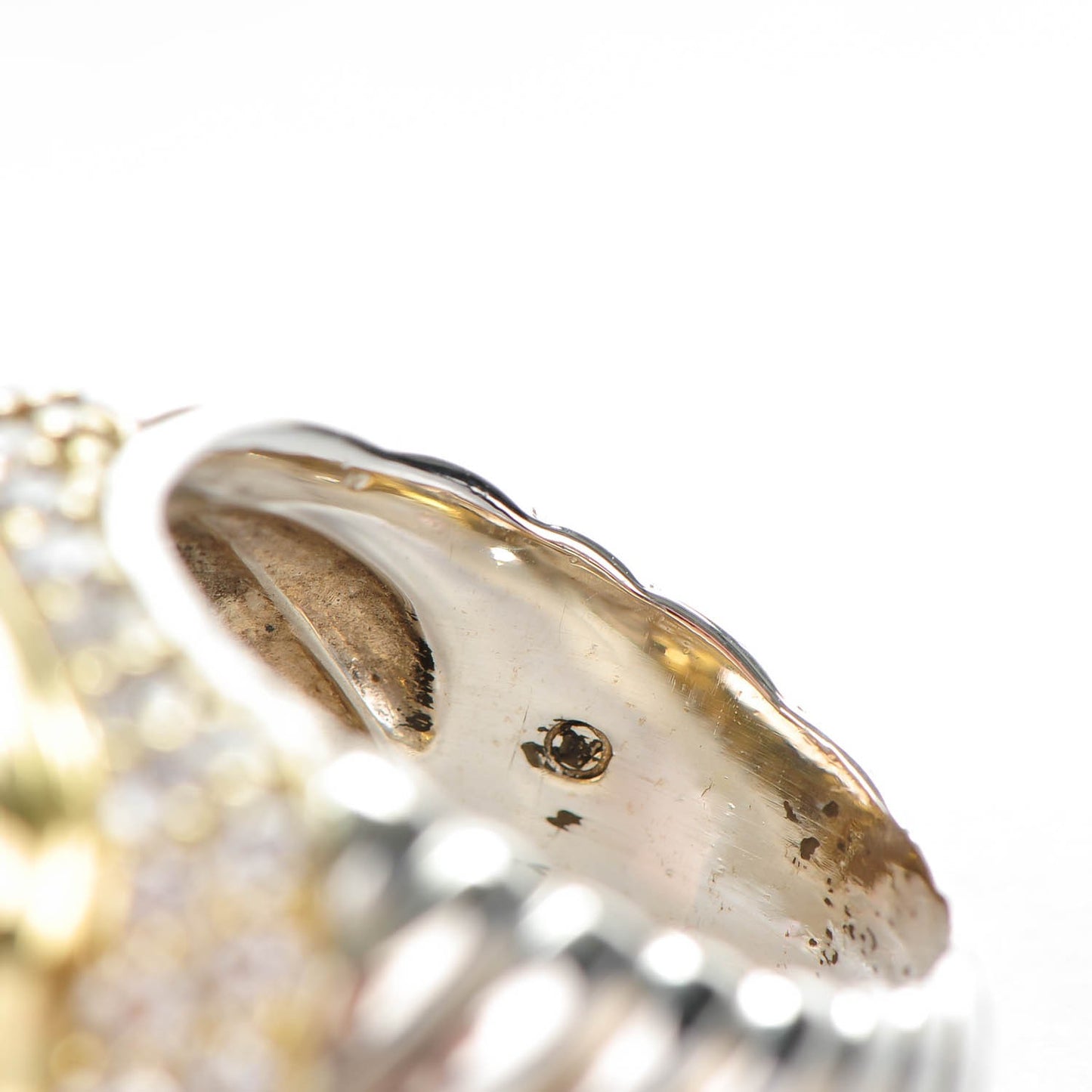 Sterling Silver 18K Yellow Gold Pave Diamond Smoky Quartz 15mm Cable Ring 53 6.5