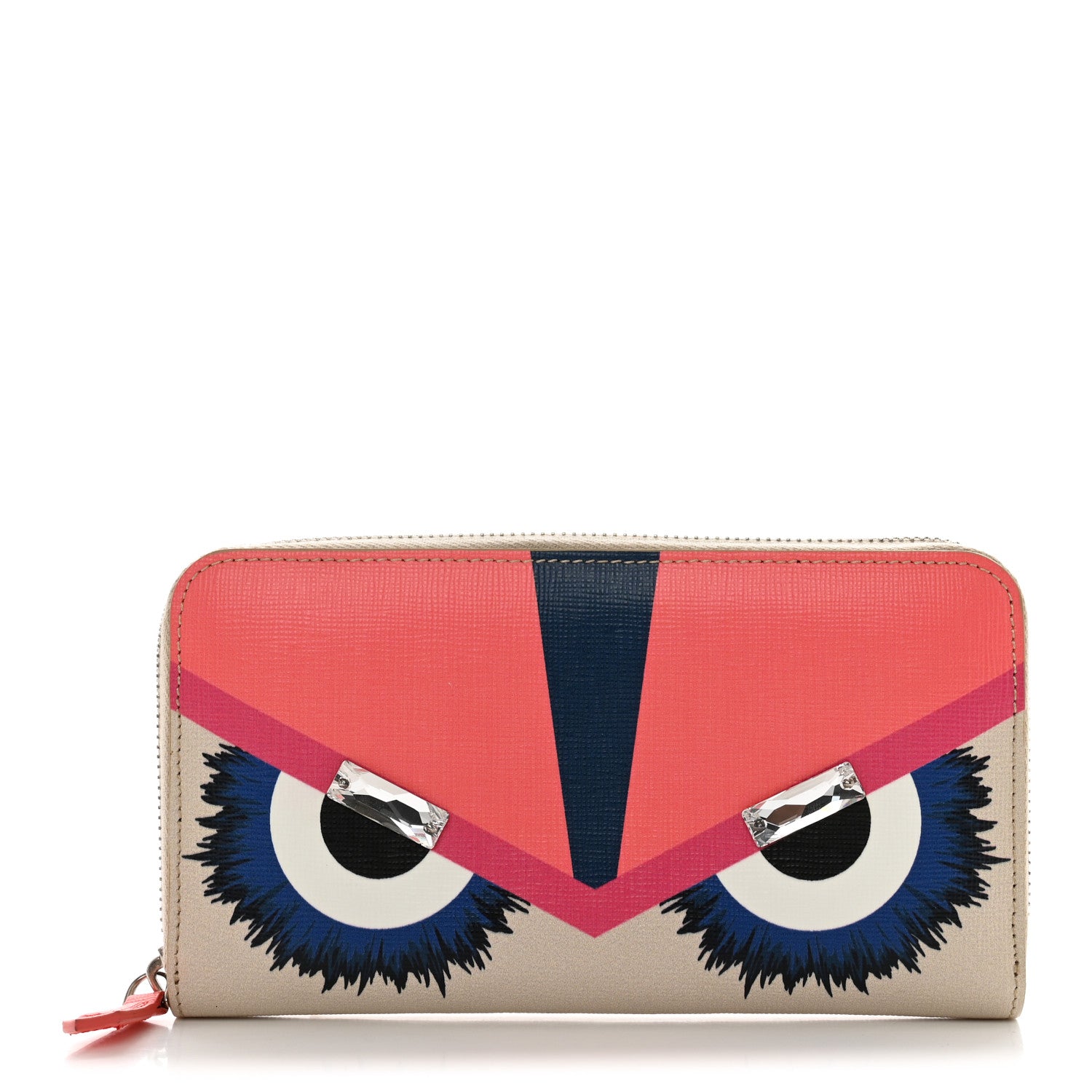 Fendi Vitello Elite Crystal Eye Monster Zip Around Wallet Bellini Multicolor 1 of 7