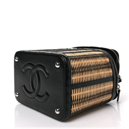 Chanel Glazed Calfskin Raffia Vanity Case Bag Black Beige 9 of 10