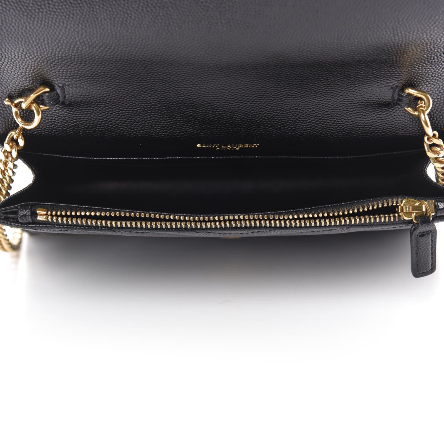 Saint Laurent Grain De Poudre Matelasse Chevron Monogram Envelope Chain Wallet Black 5 of 10