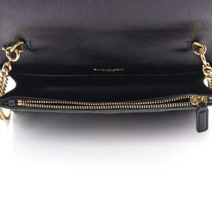 Saint Laurent Grain De Poudre Matelasse Chevron Monogram Envelope Chain Wallet Black 5 of 10
