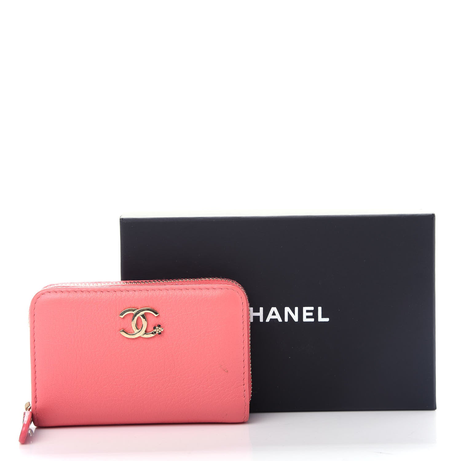 Chanel Goatskin Camellia Zip Coin Purse Pink 8 of 9