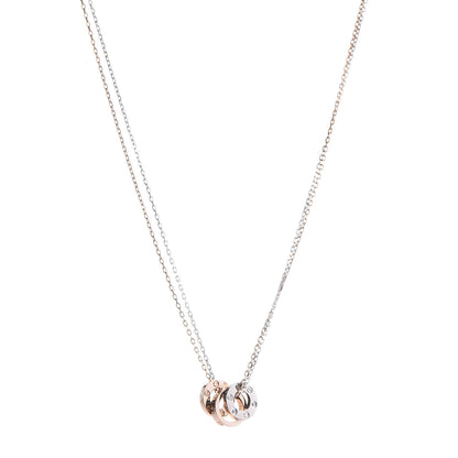 Cartier 18K White Pink Gold Diamond Three Ring LOVE Pendant Necklace 1 of 8