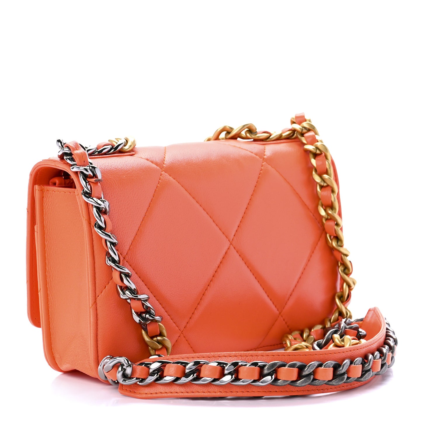 Lambskin Quilted Chanel 19 Wallet On Chain WOC Orange