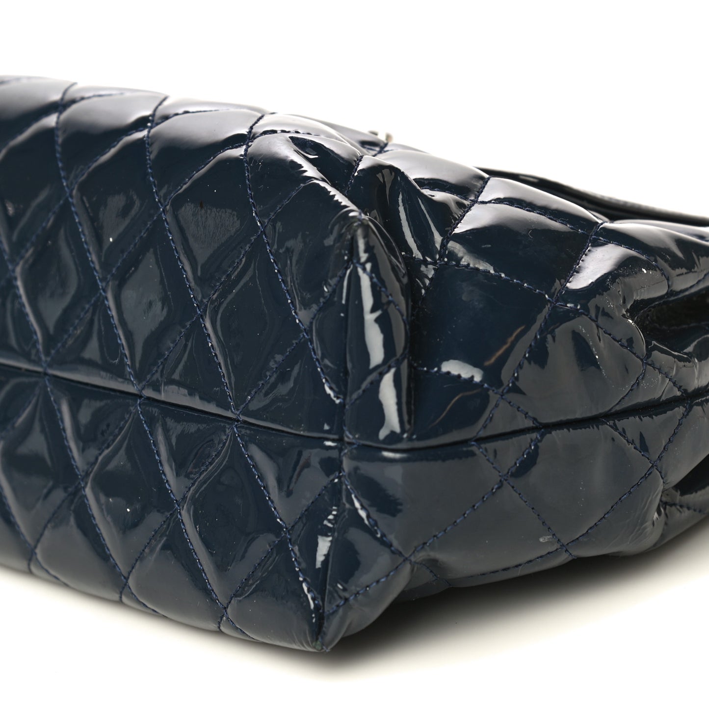 Patent Quilted Large Coco Shine Accordion Flap Dark Navy Blue
