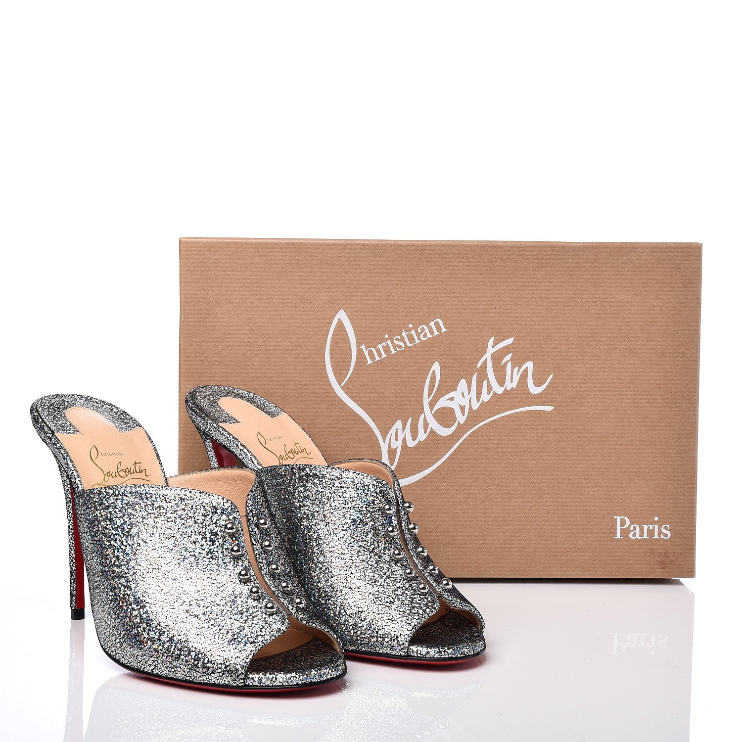 Christian Louboutin Nappa Mica PVC Glitter Predumule 100 Pumps 37.5 Silver 8 of 8
