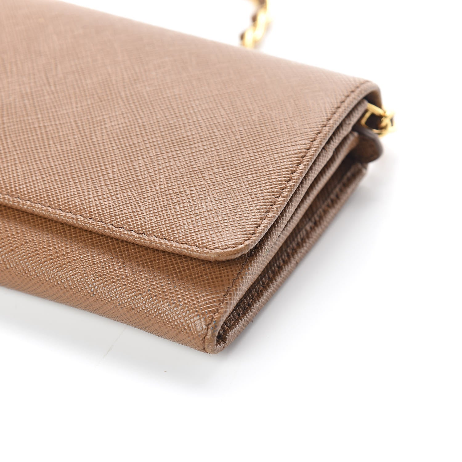 Prada Saffiano Metal Chain Wallet Caramel 8 of 10