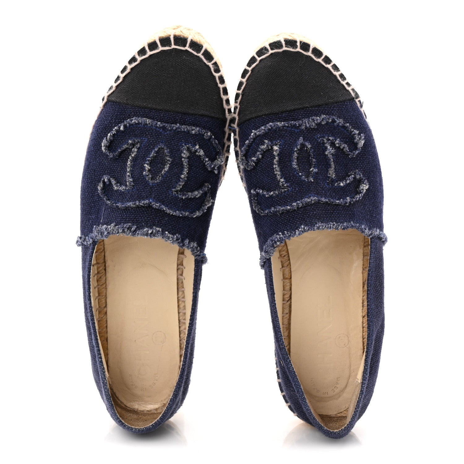 Chanel Denim Toile CC Espadrilles 38 Navy Black 5 of 10