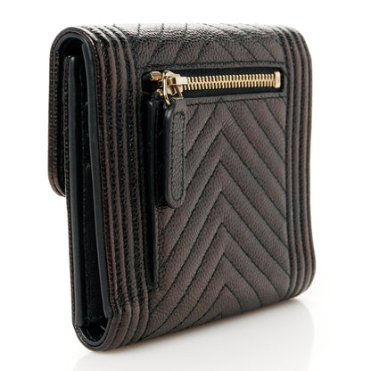 Chanel Caviar Chevron Quilted Boy Compact Wallet Black 3 of 10