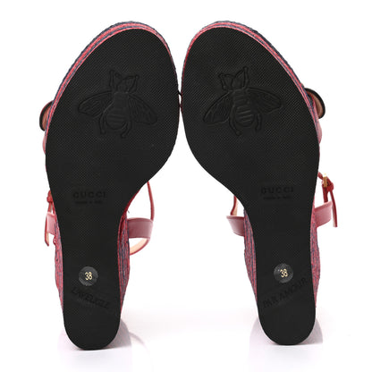 Gucci Lifford Calfskin Aitana Espadrille Platform 45/130mm Wedge Sandals 38 Hibiscus Red 5 of 9