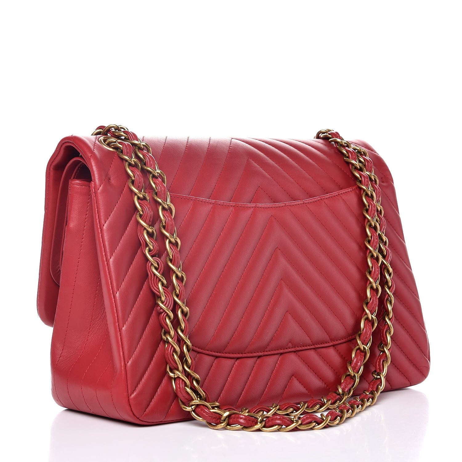 Chanel Lambskin Chevron Quilted Jumbo Double Flap Red 4 of 7