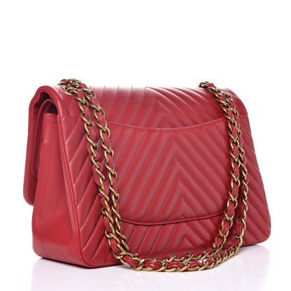Chanel Lambskin Chevron Quilted Jumbo Double Flap Red 4 of 7