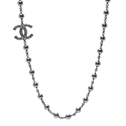 Chanel Ruthenium Pearl Beaded CC Long Necklace Black 1 of 7
