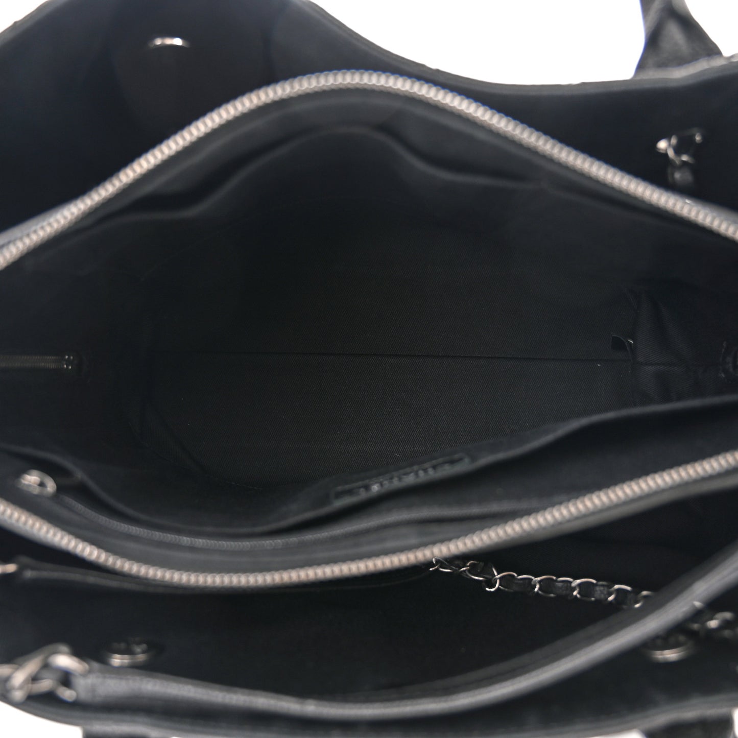 Grained Vegetal Calfskin Stitched Shopping Tote Black