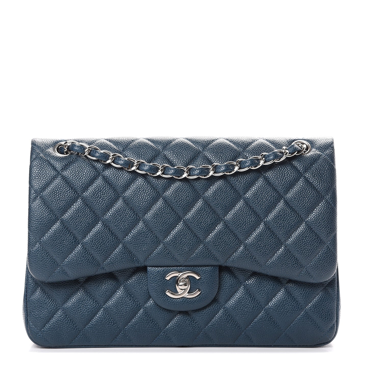 Caviar Quilted Jumbo Double Flap Dark Blue