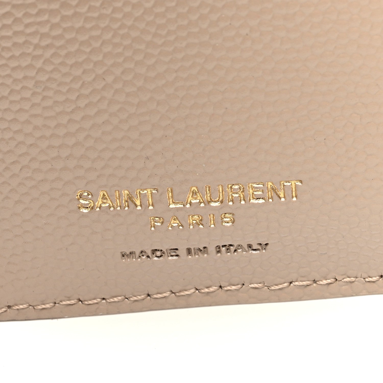 Saint Laurent Grain De Poudre Matelasse Chevron Monogram Zipped Card Case Dark Beige 6 of 7