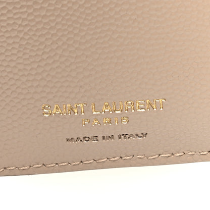 Saint Laurent Grain De Poudre Matelasse Chevron Monogram Zipped Card Case Dark Beige 6 of 7