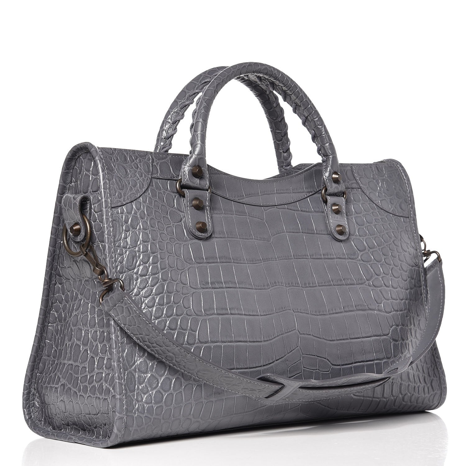 Balenciaga Calfskin Crocodile Embossed Classic Hardware City Gris Beton 4 of 8