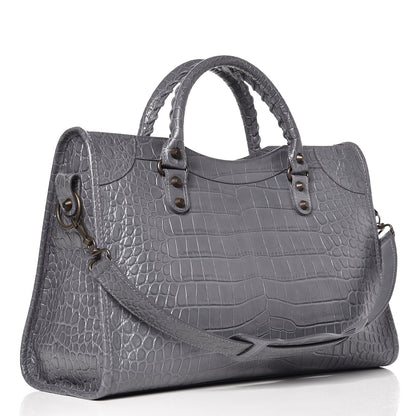 Balenciaga Calfskin Crocodile Embossed Classic Hardware City Gris Beton 4 of 8