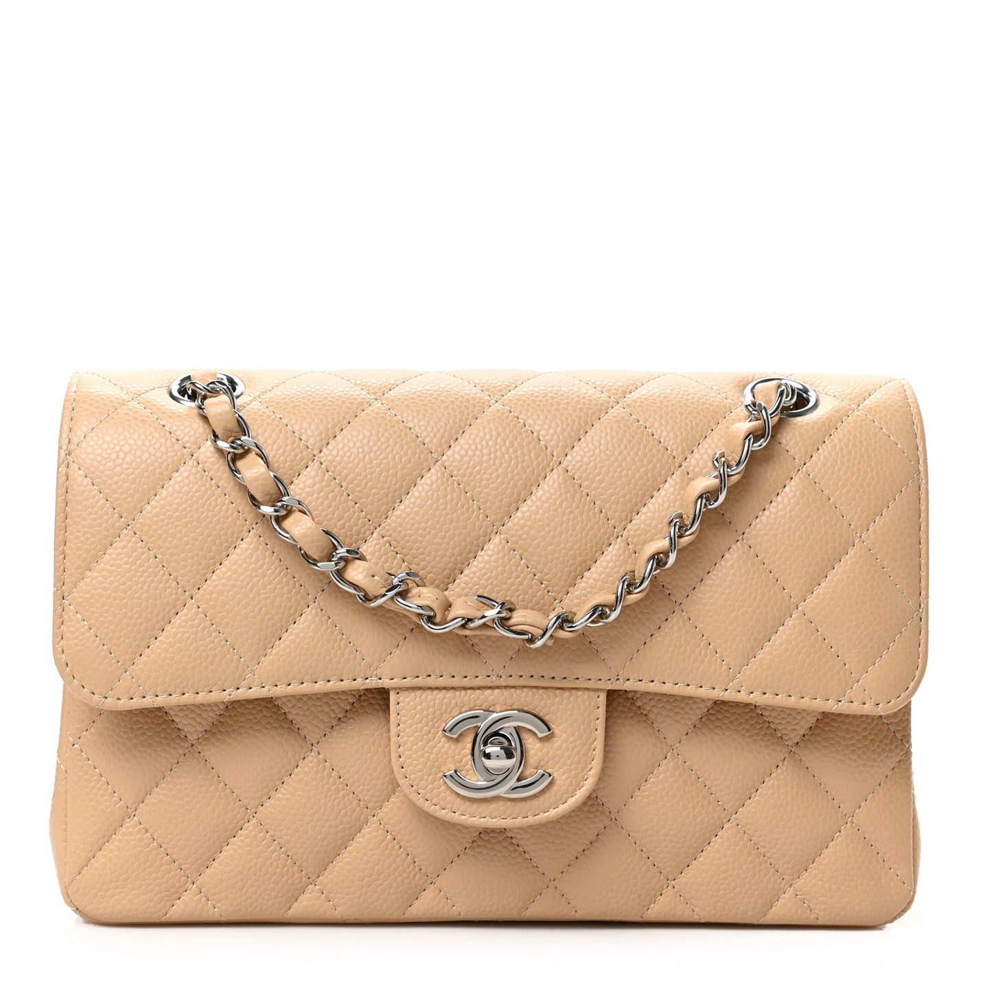 Caviar Quilted Small Double Flap Beige