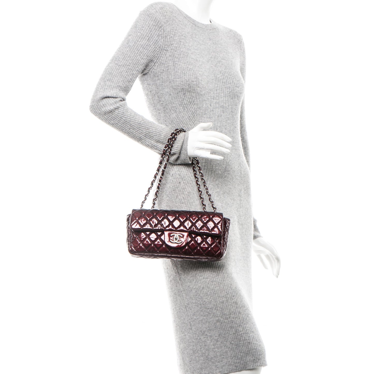 Patent Quilted East West Flap Bordeaux