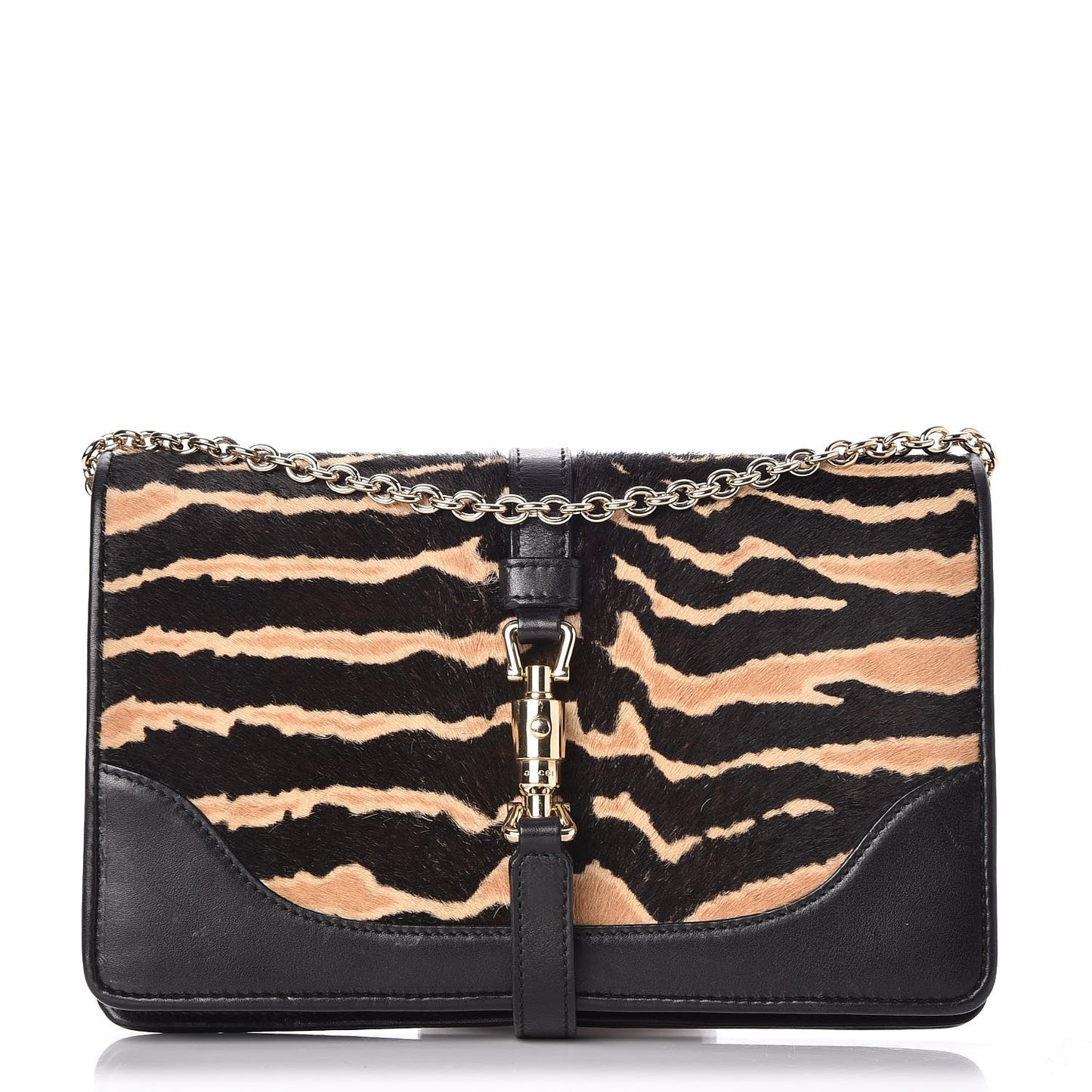 Calf Hair Zebra Print Piston Broadway Evening Bag Black